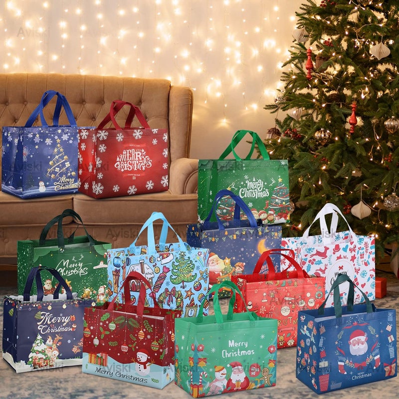 Axiski 24PCS Christmas Tote Treat Non-Woven Gift Bags with Handles for Gifts Wrapping Shopping, Xmas Party Supplies, 12.8 * 9.8 * 6.7inch - Image 4